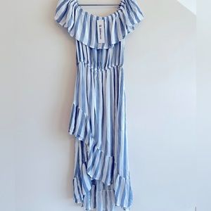 Maxi Dress - Can be worn off the shoulder - Light blue and white striped